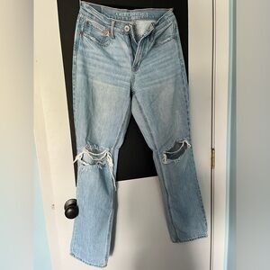 Midrise light wash distressed jean